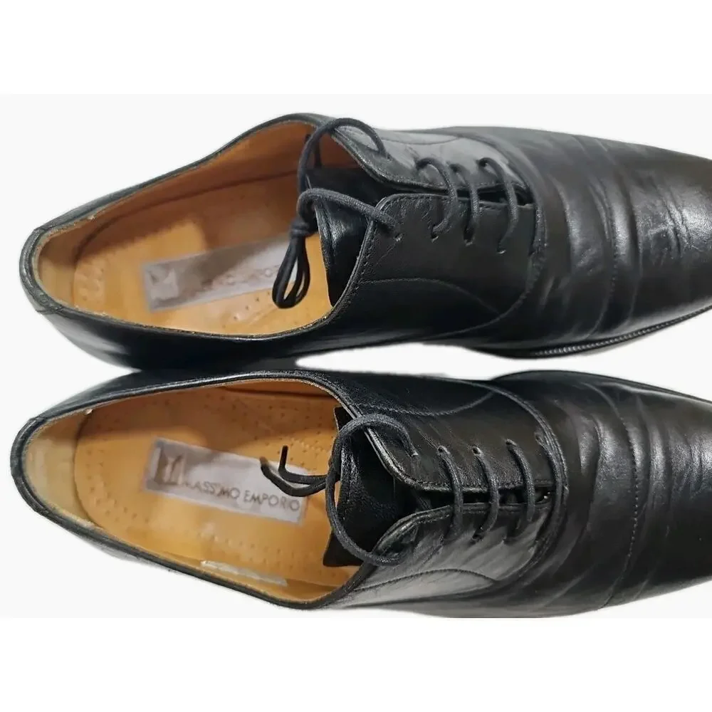 Massimo Emporio Dress Shoes Men's US 9 Black Leather Cap Toe Oxford.